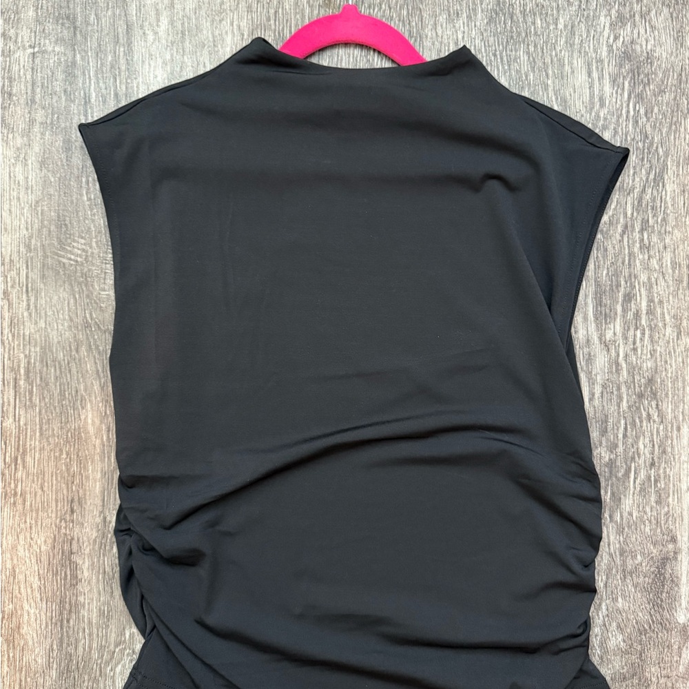 H&M Black Ruched Top with Mandarin Collar